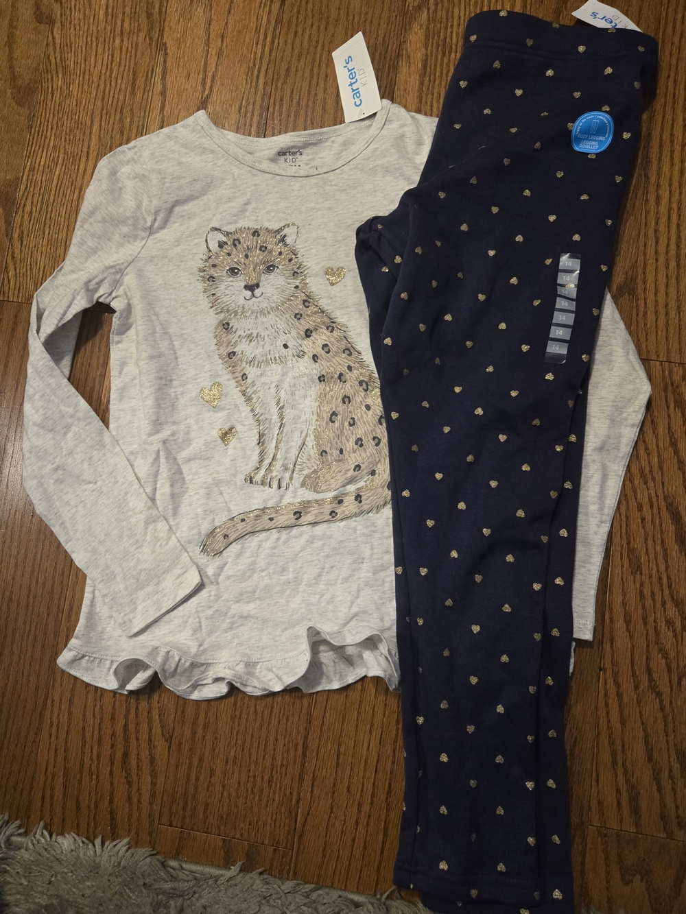 Carter's Girls Gray Leopard Top & Navy Heart Leggings Pajama Set